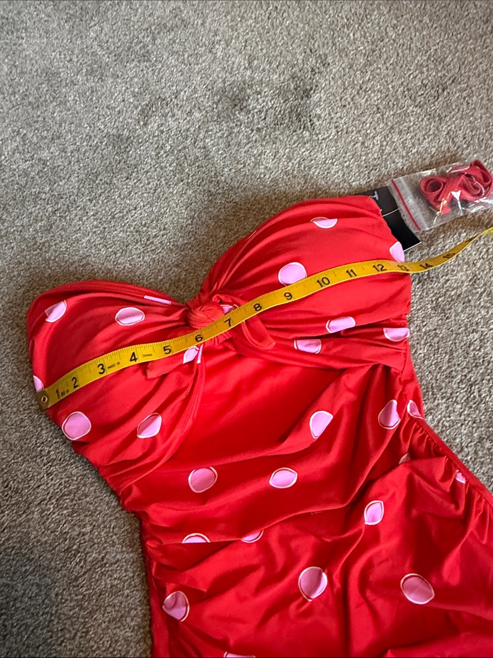 kate spade goji berry Red One-Piece Swimsuit with Pink Polka Dots size small - Picture 5 of 10